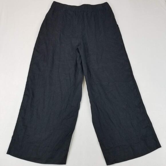 Tahari Pants Womens Large Black Linen Wide Leg Pull On Elastic Waist Pockets - Picture 2 of 11